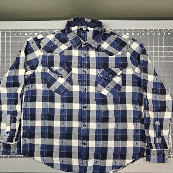 Frye Flannel Shirt Mens XL Blue Plaid Western Workwear Outdoors Preppy Work - Picture 1 of 12